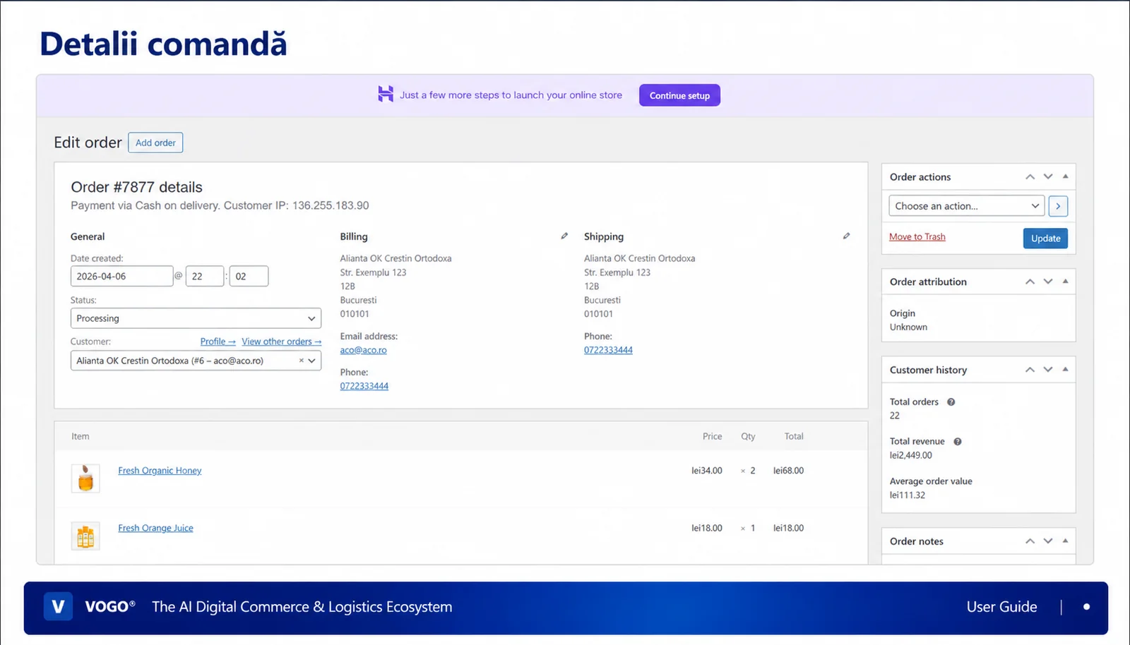 Order details — pagina UI layout